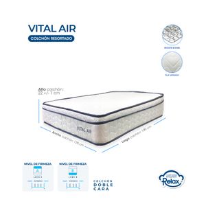 Colchón Semidoble Vital Air Colchones Relax 120x190x22cm Ortopédico Resortado Firmeza Suave + 1 Almohada + 1 Protector