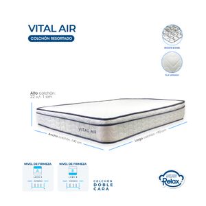 Colchón Doble con Base Cama Vital Air Colchones Relax 140x190x22cm Ortopédico Resortado Firmeza Suave + 2 Almohadas + 1 Protector