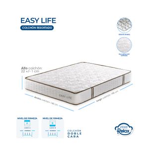Colchón Doble Easy Life Colchones Relax 140x190x22cm Ortopédico Resortado Firmeza Suave + 2 Almohadas + 1 Protector
