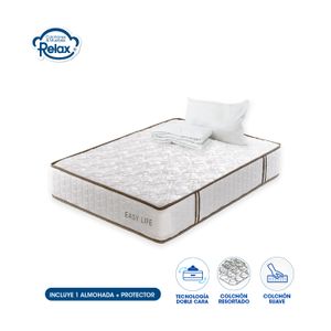Colchón Sencillo Easy Life Colchones Relax 100x190x22cm Ortopédico Resortado Firmeza Suave + 1 Almohada + 1 Protector