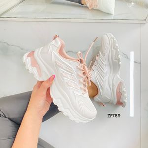 Tenis blanco deportivo detalles rosa
