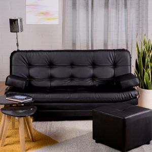 Sofá Cama Valencia Sintético Negro 3 PTOS 180x84x85 + Puff
