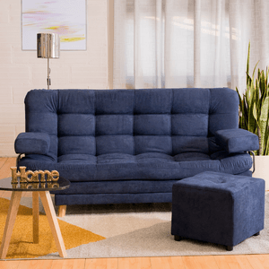 Sofá Cama Valencia Azul 3 PTOS 180x84x85 + Puff