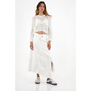Falda crudo con pretina asimétrica para mujer