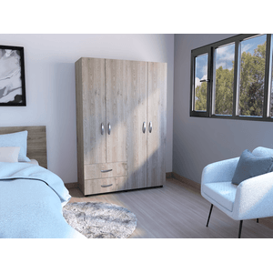 Closet Arkola, Humo y Blanco Duqueza, con Dos Cajones Organizadores y Cuatro Puertas Abatibles