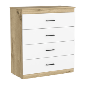 Organizador Douglas, Blanco y Cafe Claro, con Cuatro Cajones y Manijas Metalicas ZF