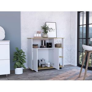 Mesa Auxiliar Ponte, Blanco Perla y Cafe Claro, con amplia superficie en la mesa