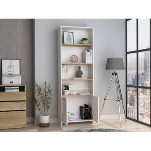 Biblioteca Midas,Blanco Perla Y Cafe claro, con Entrepaños y Amplio Espacio de Almacenamiento ZF