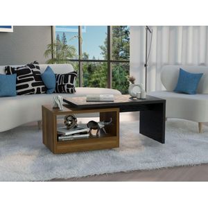 Mesa de Centro Wesley, Wengue y Cobre, con Un Cajon Amplio y Patas En Acero