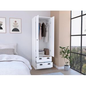 Closet Agata, Blanco Marqueza, con dos cajones y tubo cromado ZF