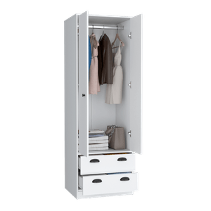Closet Agata, Blanco Marqueza, con dos cajones y tubo cromado ZF