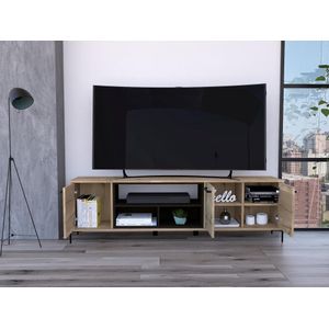 Mesa para Tv Sharon, Cafe claro y Wengue, Con Variedad de Entrepaños