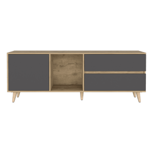 Mesa Para Tv Nashira, Macadamia y Plata Oscuro, con Espacio Para Televisor de Hasta 65 Pulgadas