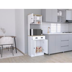 Alacena Almena, Blanco Duqueza y Macadamia, con puertas y gran capacidad de almacenaje ZF