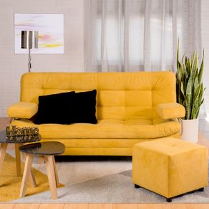 Sofá Cama Valencia Mostaza 3 PTOS + Puff