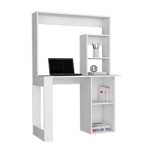 Escritorio Mandy, Blanco Duqueza, con cuatro entrepaños y gran espacio de almacenamiento ZF