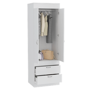 Closet Agata, Blanco, con Dos Cajones y Tubo Cromado Para Colgar Ropa ZF