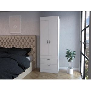 Closet Agata, Blanco, con Dos Cajones y Tubo Cromado Para Colgar Ropa ZF