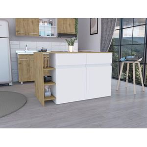 Barra de Cocina Polux, Blanco Vainilla Y Beige , con Amplia Superficie Superior y Entrepaños