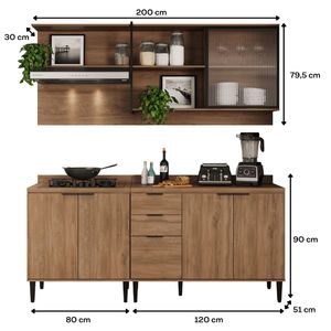 Cocina Integral en MDP 200cm con meson en MDP 6 puertas Freijo