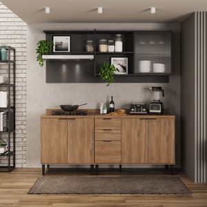 Cocina Integral en MDP 200cm con meson en MDP 6 puertas Freijo y grafito