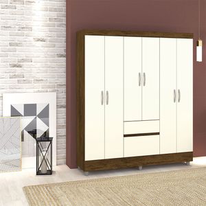 Closet 6 puertas 2 cajones Valent - Marrón/Blanco apagado
