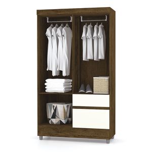 Closet 4 puertas con 2 cajones Bonic - Marrón/Blanco apagado
