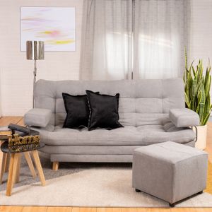 Sofá Cama Valencia Plata 3 PTOS 180x84x85 + Puff