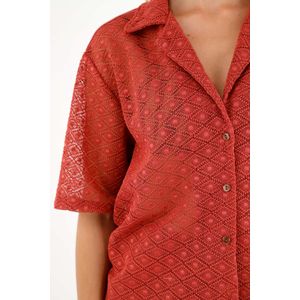 Camisa roja tipo bowling para mujer