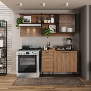 Cocina Integral en MDP 200cm con meson en MDP 4 puertas Freijo