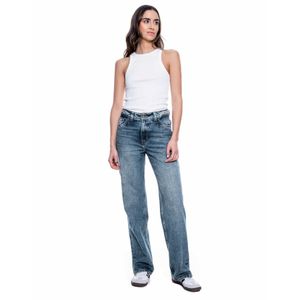 High Waist Straight Fit Jeans Tono Oscuro