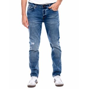 Jeans Regular Fit Tono Medio Con Botonadura Interna