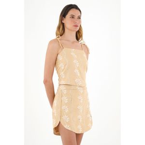 Falda café con detalles bordados para mujer