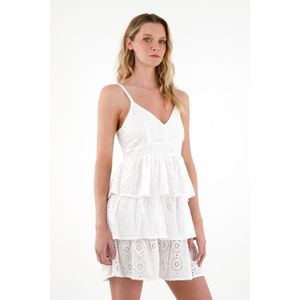 Vestido blanco en ojalillo para mujer