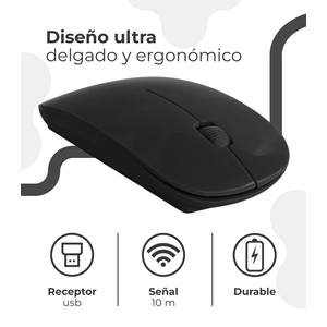 Mouse Plano Inalambrico USB Negro