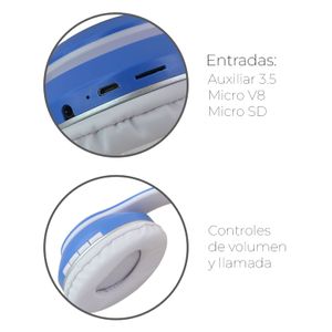 Diadema de Orejas de Gato con Bluetooth y Luces para Chicas Azul