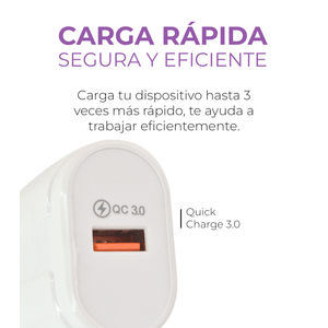 Cargador Carga Rapida Con Cubo y Cable Entrada USB A TIPO C Blanco