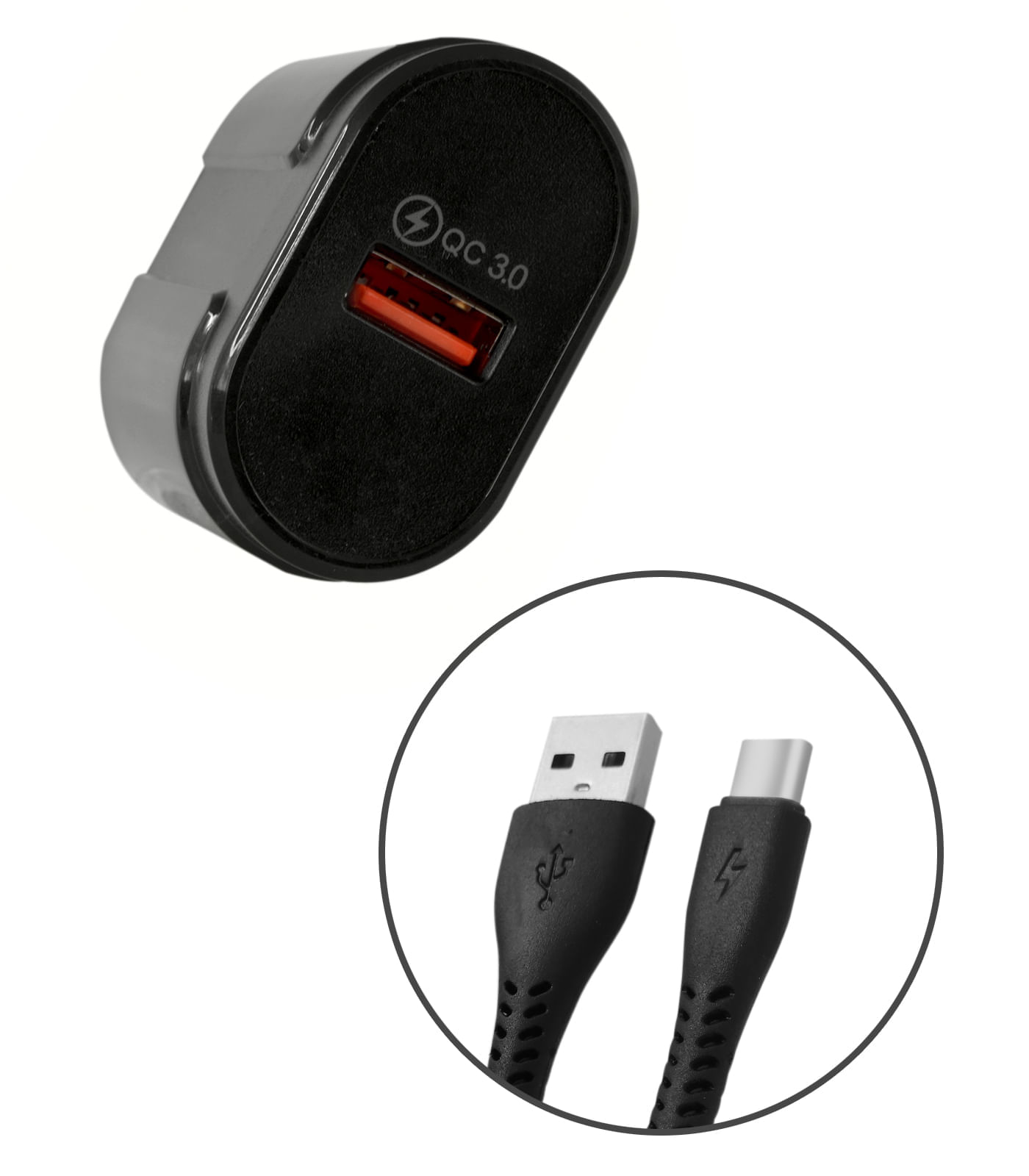 Cargador Carga Rapida Con Cubo y Cable Entrada USB A TIPO C Negro - Agaval