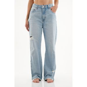 Jean azul de bota recta para mujer