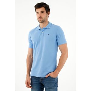 Polo azul con raqueta multicolor para hombre