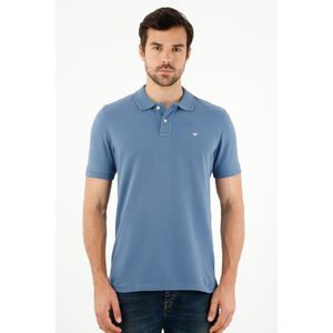 Polo azul con raqueta multicolor para hombre