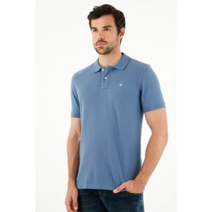 Polo azul con raqueta multicolor para hombre