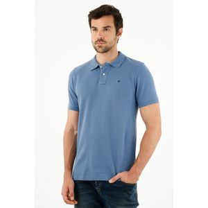 Polo azul con raqueta multicolor para hombre