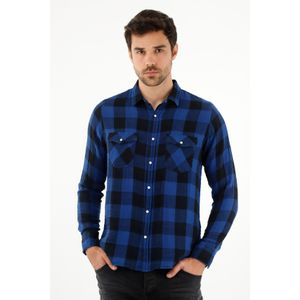 Camisa leñadora azul para hombre