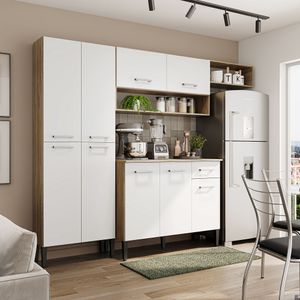 Cocina Integral en MDP 230cm con meson en MDP 9 puertas Roble y blanco
