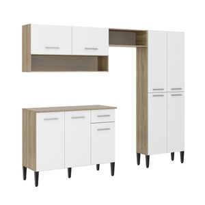 Cocina Integral en MDP 230cm con meson en MDP 9 puertas Roble y blanco