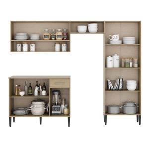 Cocina Integral en MDP 230cm con meson en MDP 9 puertas Roble