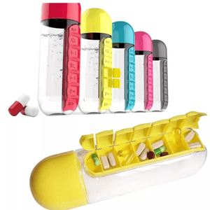 Botella 600 ml Con Organizador Pastillero Semanal Y Vaso Equipamiento Médico Cuidado De La Salud