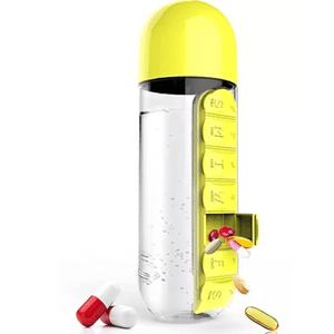 Botella 600 ml Con Organizador Pastillero Semanal Y Vaso Equipamiento Médico Cuidado De La Salud
