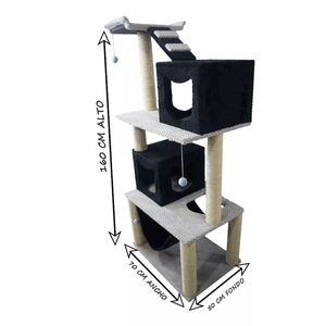 Gimnasio Rascador Para Gato + juguetes + Collar Para Gato Cafe Blanco